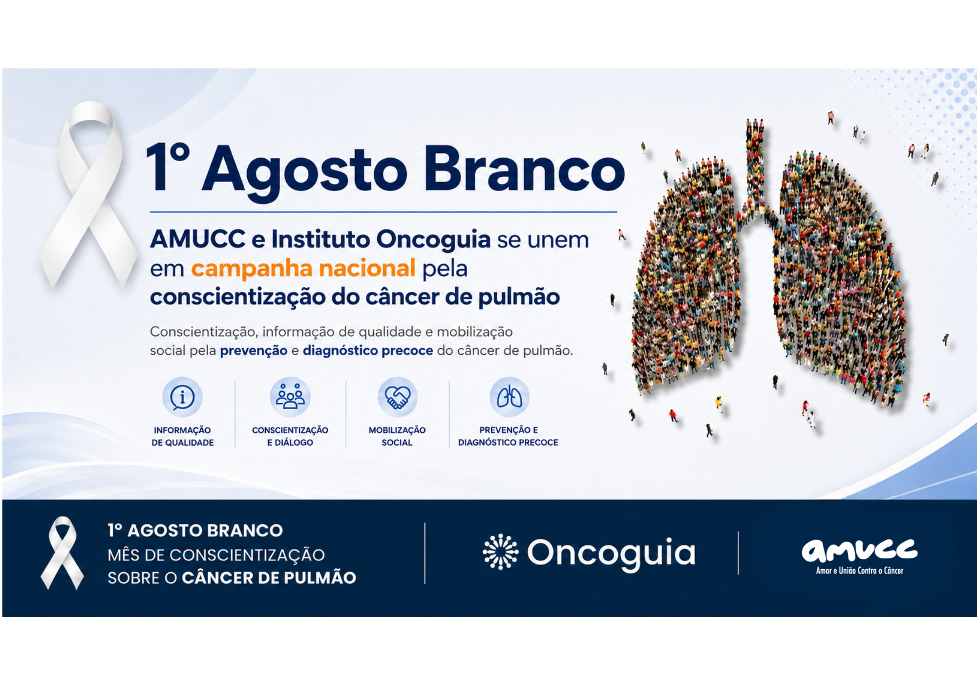 1º Agosto Branco: AMUCC e Instituto Oncoguia se unem em campanha nacional pela conscientização do câncer de pulmão