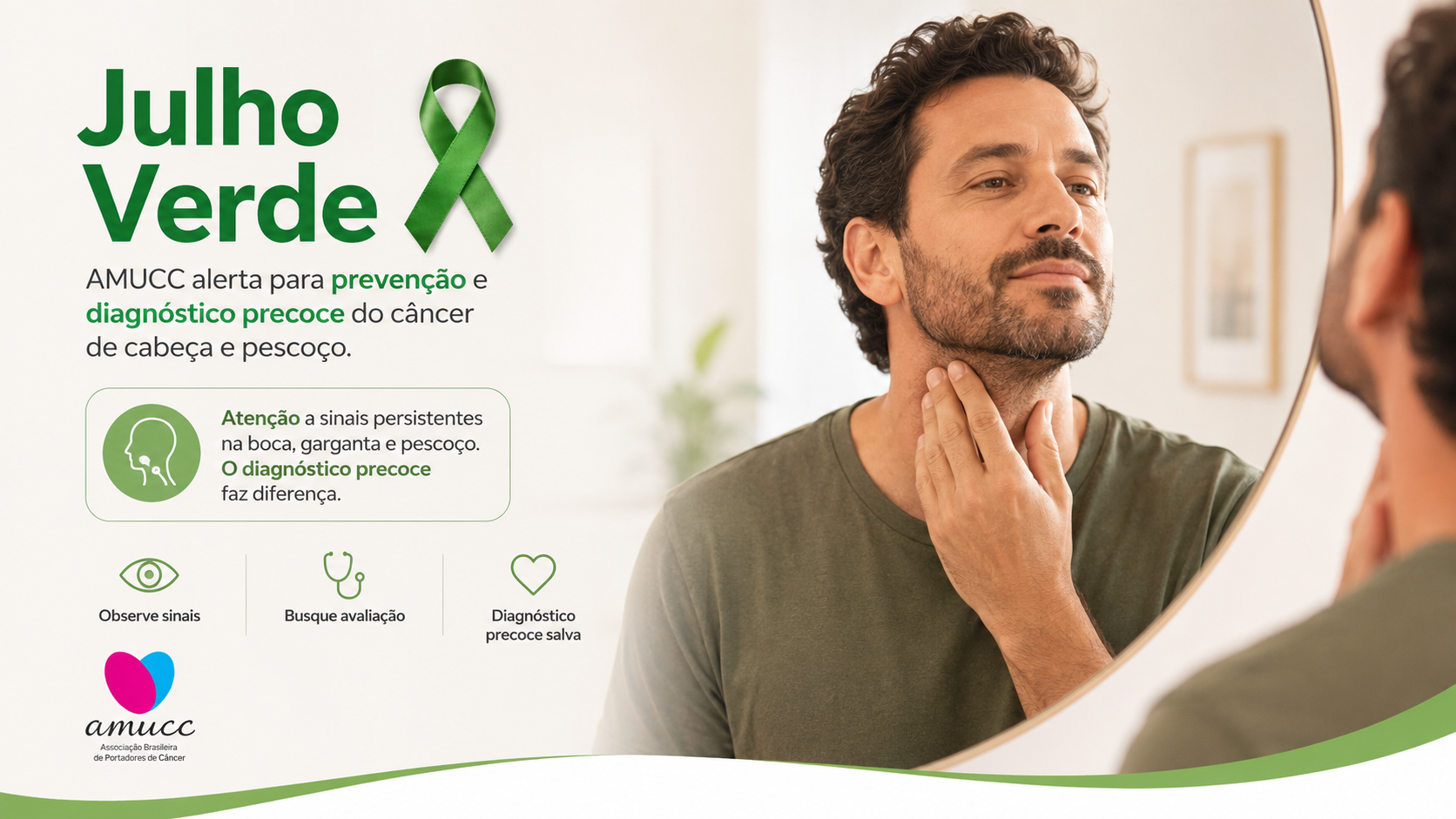Julho Verde: AMUCC alerta para prevenção e diagnóstico precoce do câncer de cabeça e pescoço