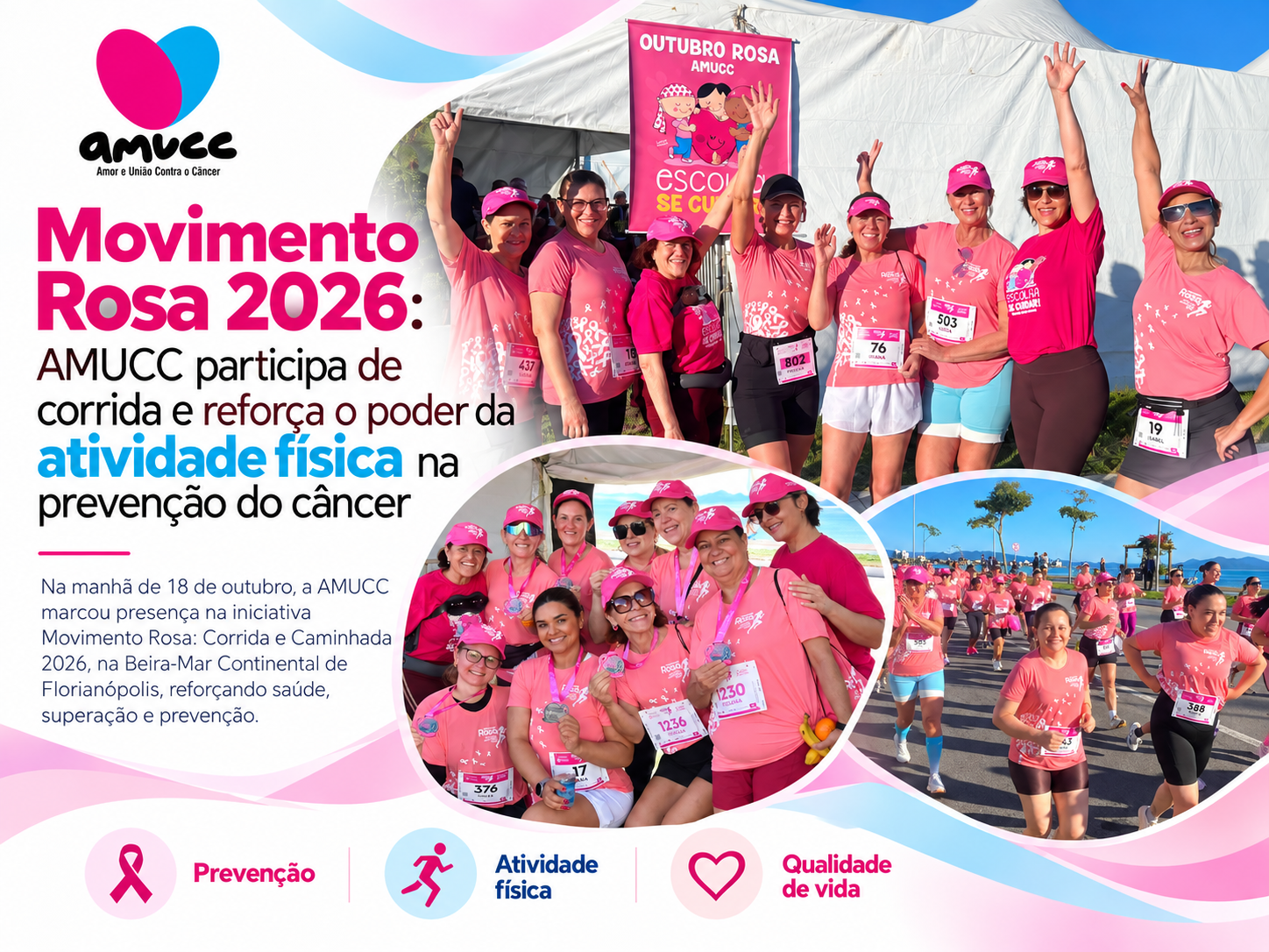 Movimento Rosa 2026: AMUCC participa de corrida e reforça o poder da atividade física na prevenção do câncer